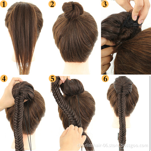 FashionBlack Ombre Wholesale Synthetic Hair Weave Drawstring Ponytail Hair Fishtail Braid Clip In Ponytail Hair Pieces For Woman